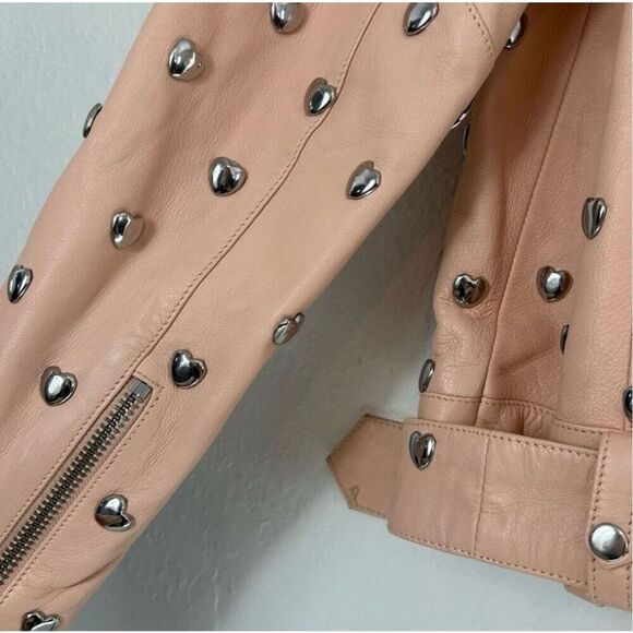 Lovers + friends pink studded heart moto leather jacket size S - Picture 15 of 16